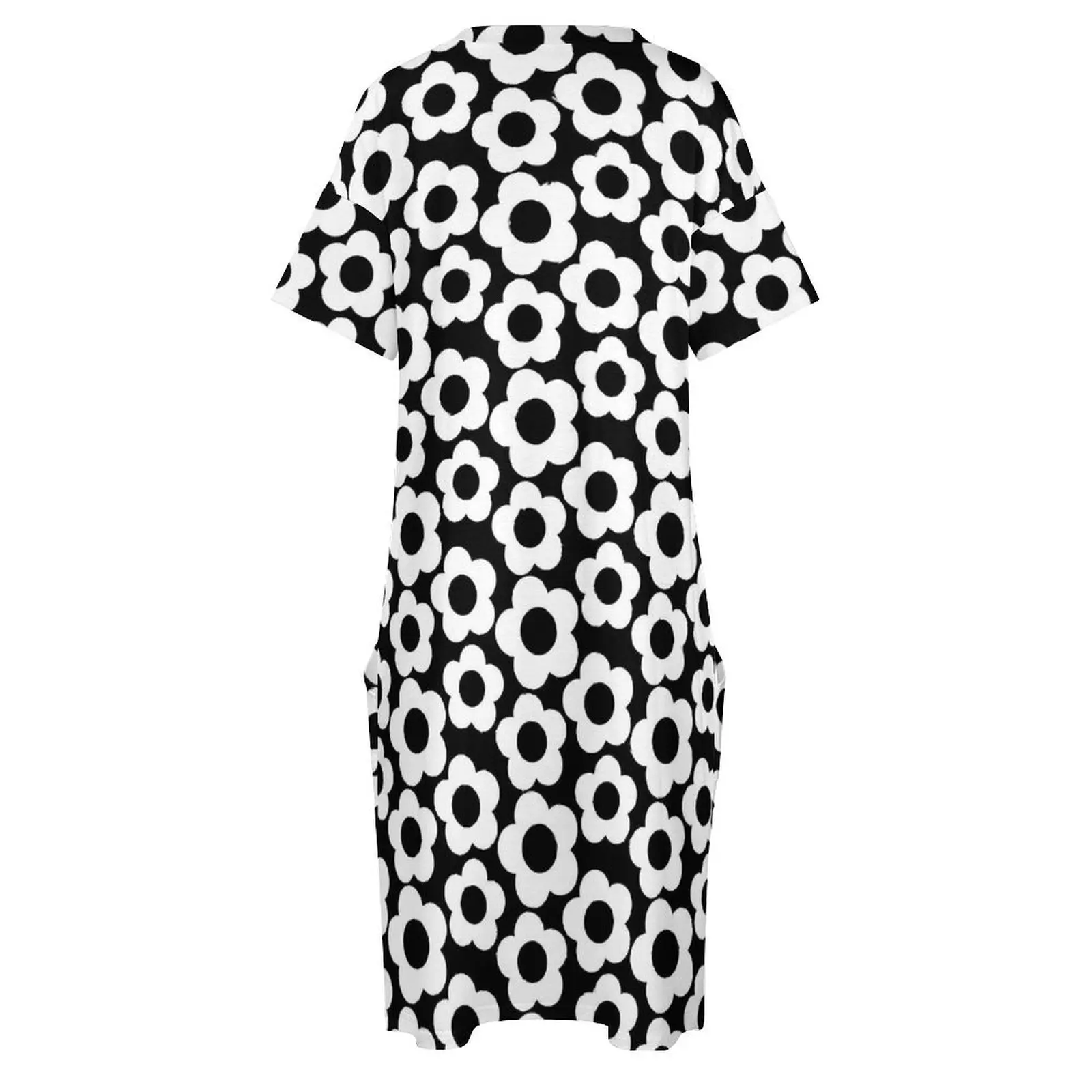 Retro Flower Power Dress Womens Black and White Korean Fashion Casual Dress Spring V Neck Stylish Oversize Dresses Gift Idea