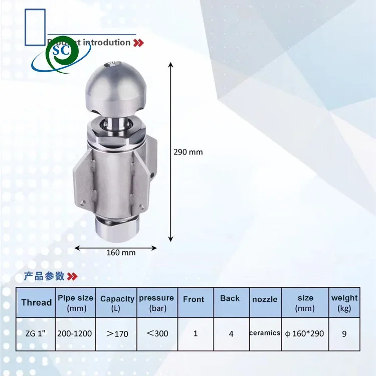 PG/1 فوهة تنظيف أنابيب الصرف الصحي الدوارة ذات الضغط العالي، فوهة تنظيف الخزان الدوارة