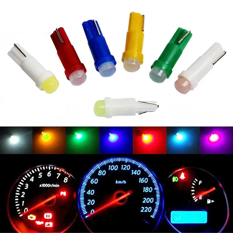 10pcs/lot W1.2w Socket T5 Led 12v Car Auto Side Wedge Dashboard Gauge Instrument Light Lamp Bulb Ice Blue Red Green Yellow