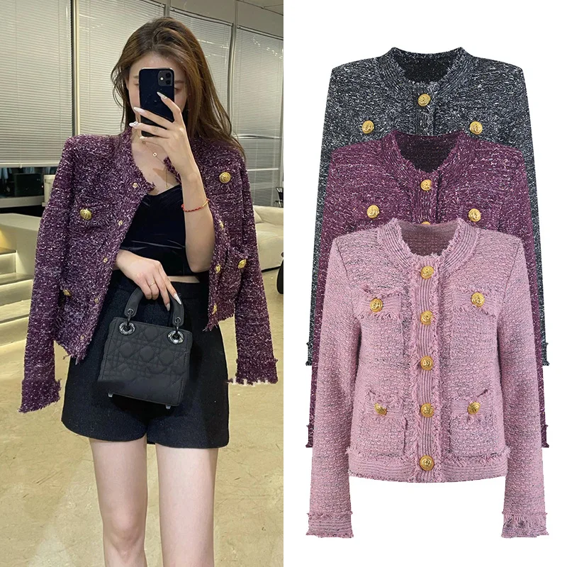 

Faionable ort Твидовый топ с металлическим синим универсальным повседневным рукавом для женщин, осень-зима, Новое поступление, женский дизайн