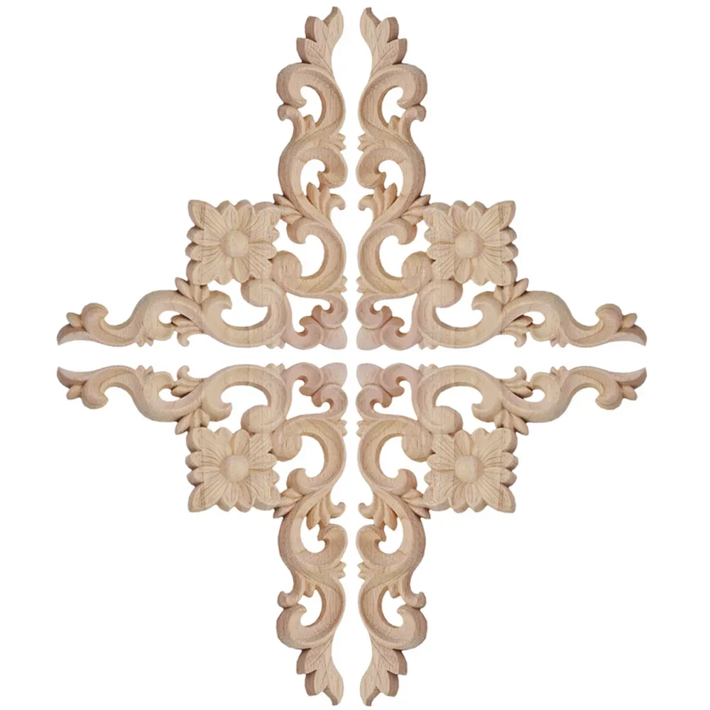 

4PCS Vintage Unpainted Wood Carved Corner Onlay Applique Frame Home Furniture Wall Cabinet Door Decor Crafts Kawaii Accessories