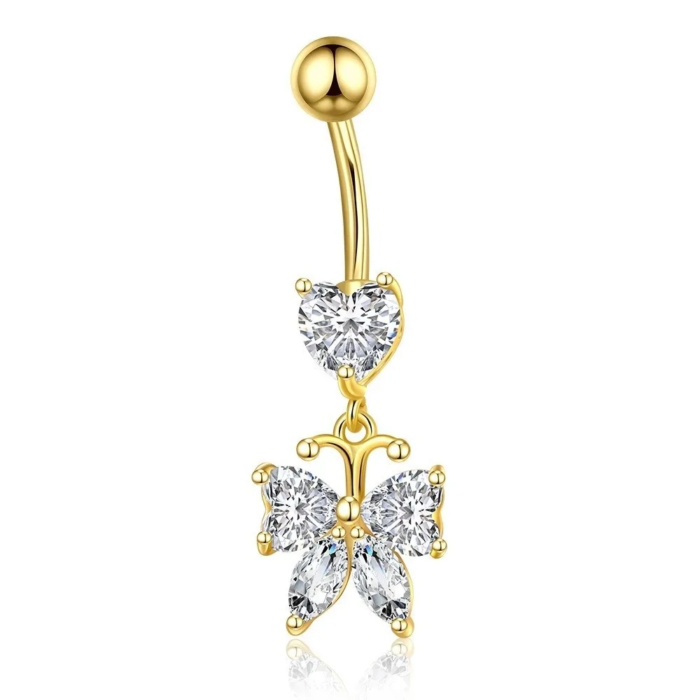 Elegant Butterfly Belly Button Rings Zircon Delicate Navel Piercing Rings Heart Shape Curved Barbell Belly Clicked Piercing