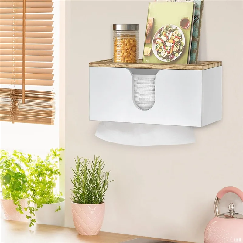 

ABUH-Бамбуковый диспенсер для бумажных полотенец, настенный, сложенный держатель для бумажных полотенец с крышкой, тройная рука для ванной комнаты, кухни, офиса