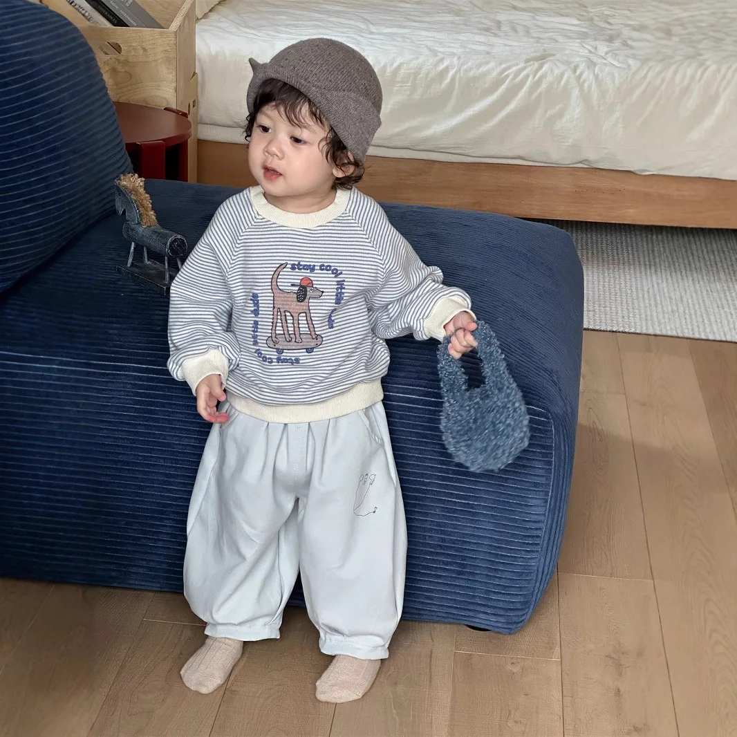 

2025 Autumn New Children's Striped Sweatshirt Sweatpants Two-Piece Children's Clothing Boys' Autumn Suit