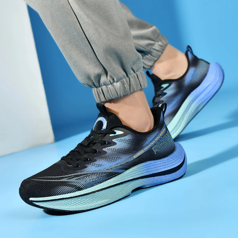 Popcorn Sneakers Ultra-Light Carbon Plate Breathable Running Shoes Racing Student Shock-Absorbing Soft Sole Men's New Running Large Size Shoes