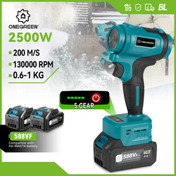 ONEGREEN 2500W Electric Air Blower Jet Fan 200m/s Handheld Cordless Turbo Blower Violent Blowing Tool for Makita 18V Battery Pin