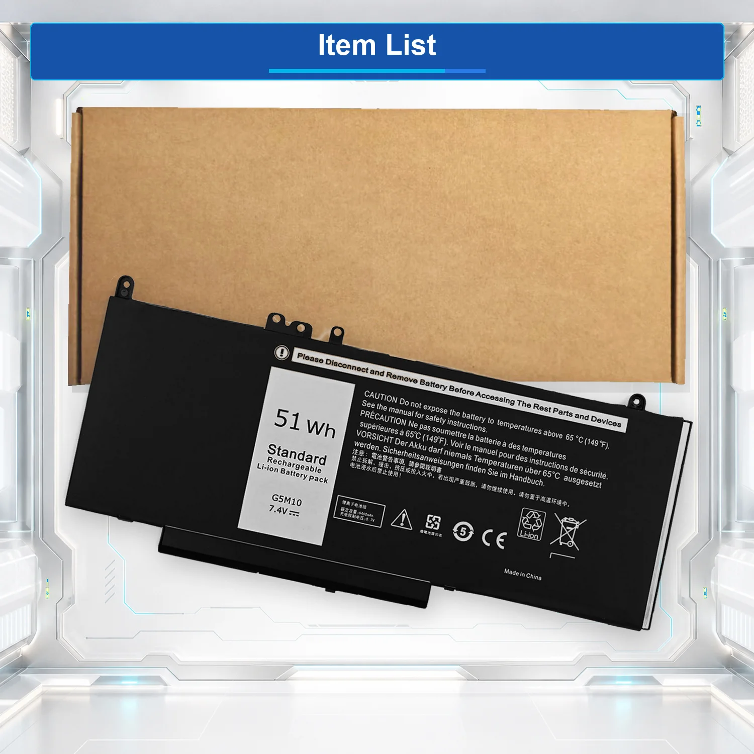 G5M10 7.4V 51Wh 6891mAh Laptop Battery For Dell Latitude 3150 3160 3350 E5250 E5450 E5550 G5M10 8V5GX R9XM9