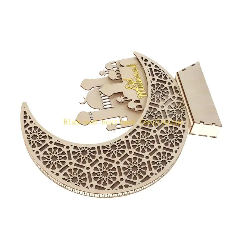 L9NB Eid Mubarak Party Decoration Wooden Ramadans Decoration Moon Star Ornament