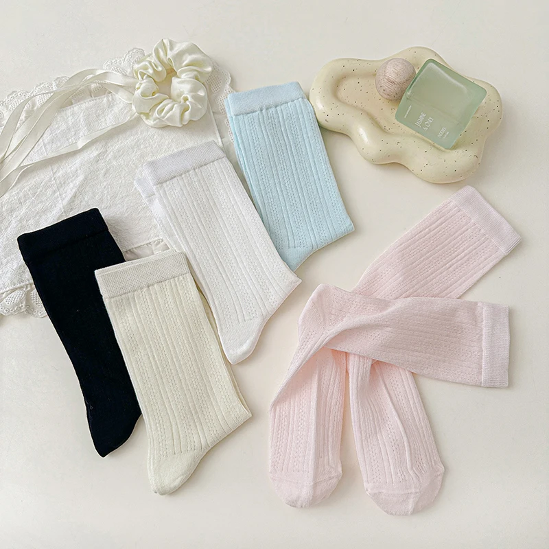Women Socks Thin Summer New Candy Colors Hollow Out Loose Socks Female Casual Cute Basic Sweet Girls Comfortable Long Socks