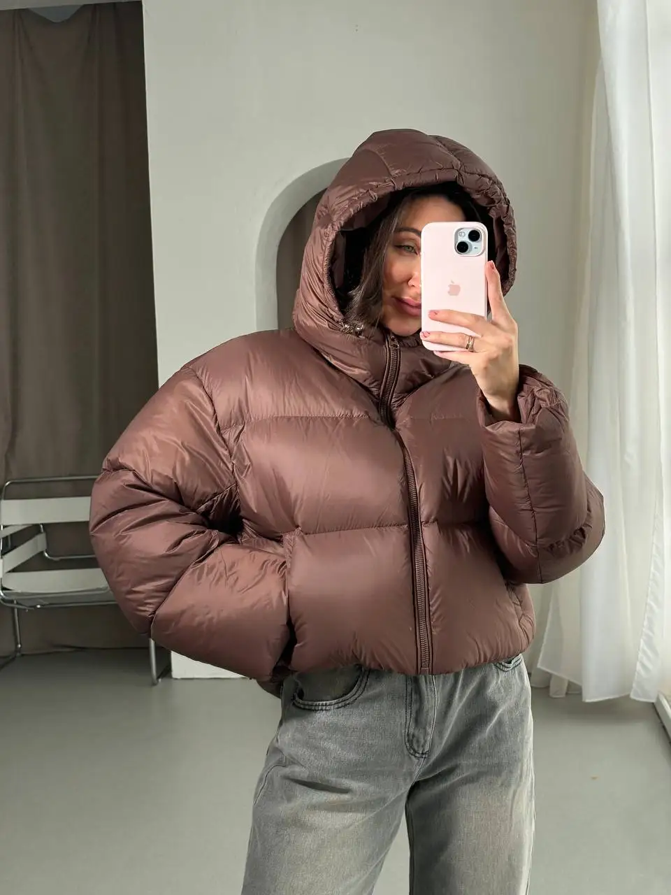 Hooded Cropped Puffer Jacket Black Burgundy Women 2023 Winter Puffy White Duck Down Thickened Coat