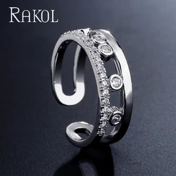 RAKOL Fashion Multipoint doppio strato anelli aperti per le donne INS Trendy Cubic Zirconia anello regolabile gioielli per feste