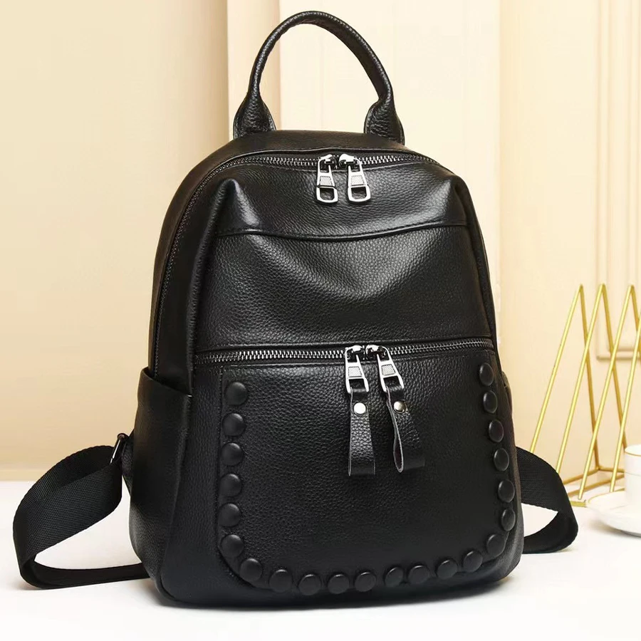 

2023 New Fashion Cowhide Genuine Leather Backpack For Women Leisure Large Capacity Student Book Bag Lady Versatile Backbag T534