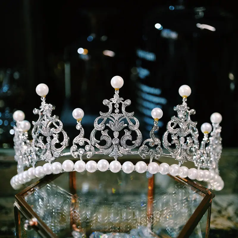 

Французская ретро-корона с жемчугом, элитная свадебная тиара для невест, украшение для волос на день рождения, элегантный головной убор, ювелирное изделие