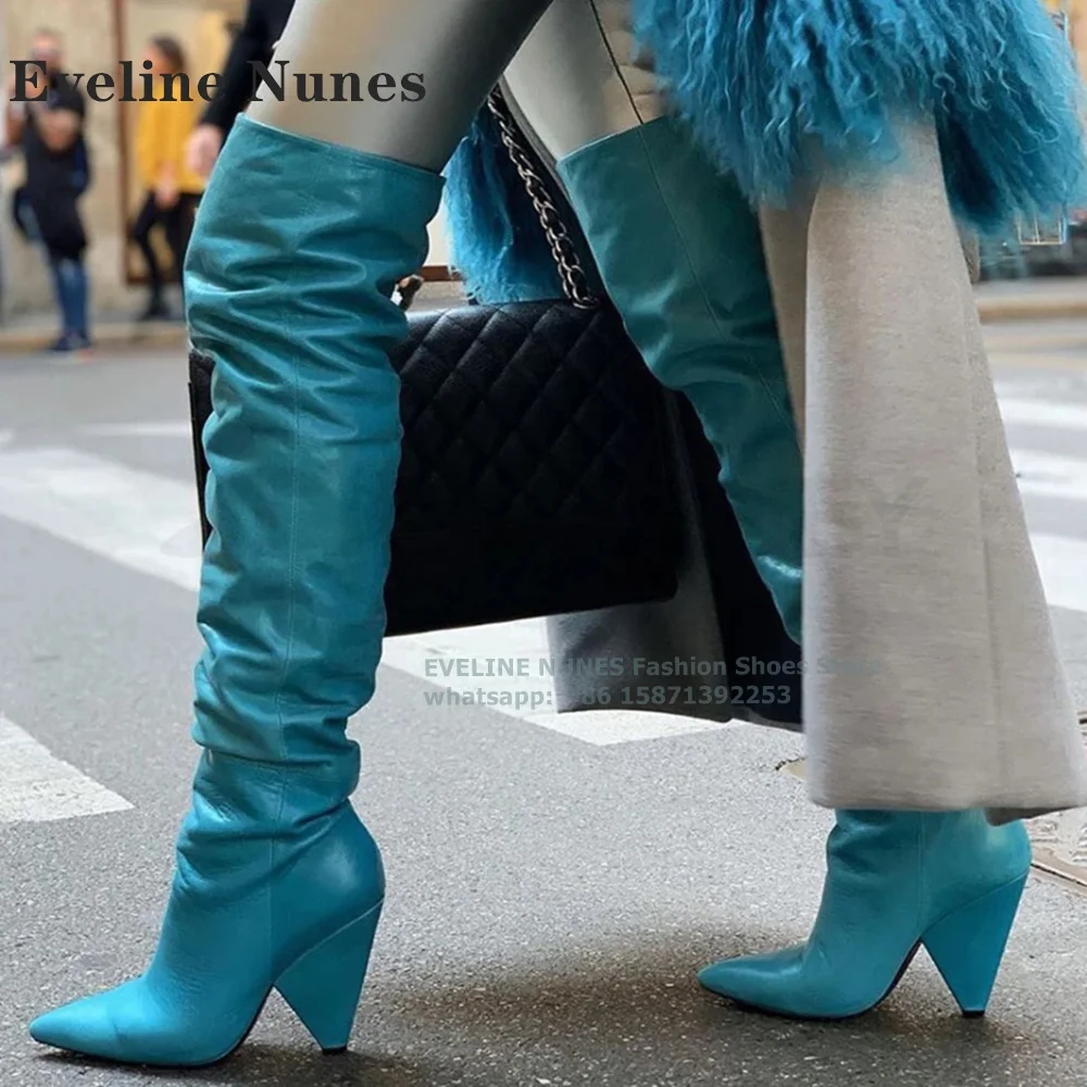 

Strange Style Splicing Slouch Boots Pointed Toe Pull On Solid Fold Down Pleated Women Knee-High Boot Plus Size Runway Show 2024