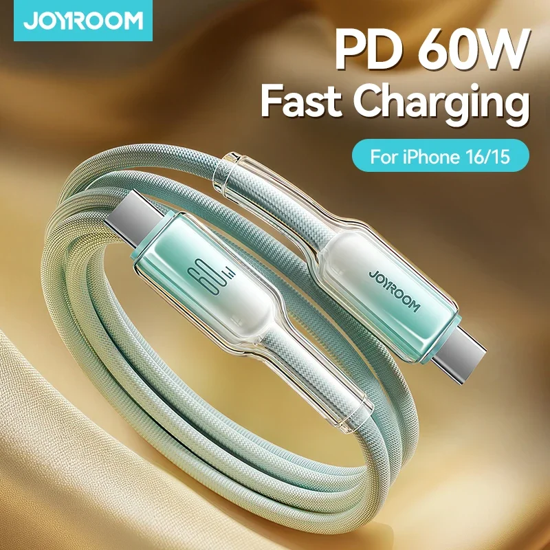 Joyroom PD 60W USB C to Type C Cable Fast Charge Data Cable For iPhone 16/15 Huawei Samsung Xiaomi USB-C Charging Cord 1.2/2M