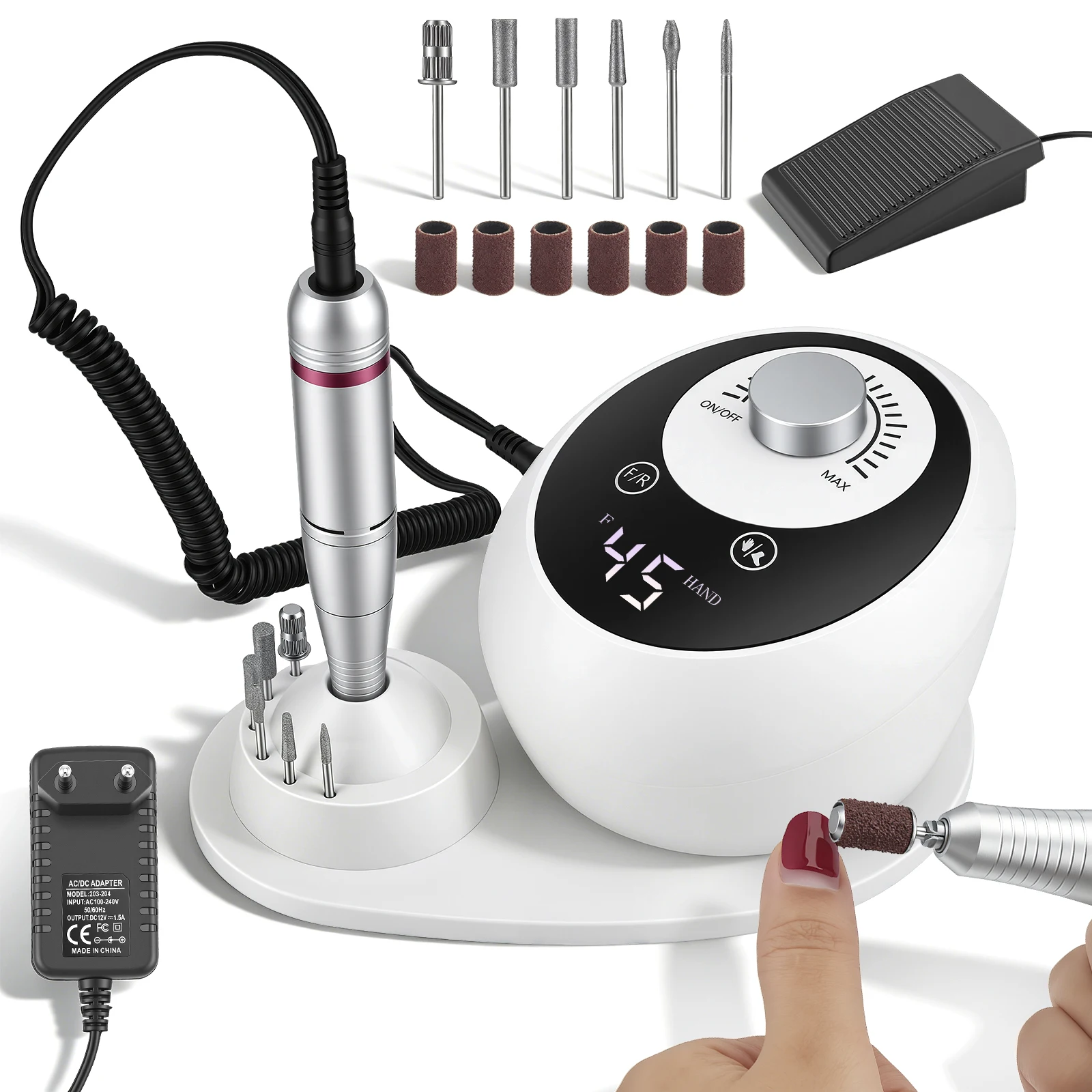 Professional Electric Nail Drill Kit for Acrylic & Gel Nails - 45000RPM Set for Shaping, Polishing & Buffing - Home & Salon Use