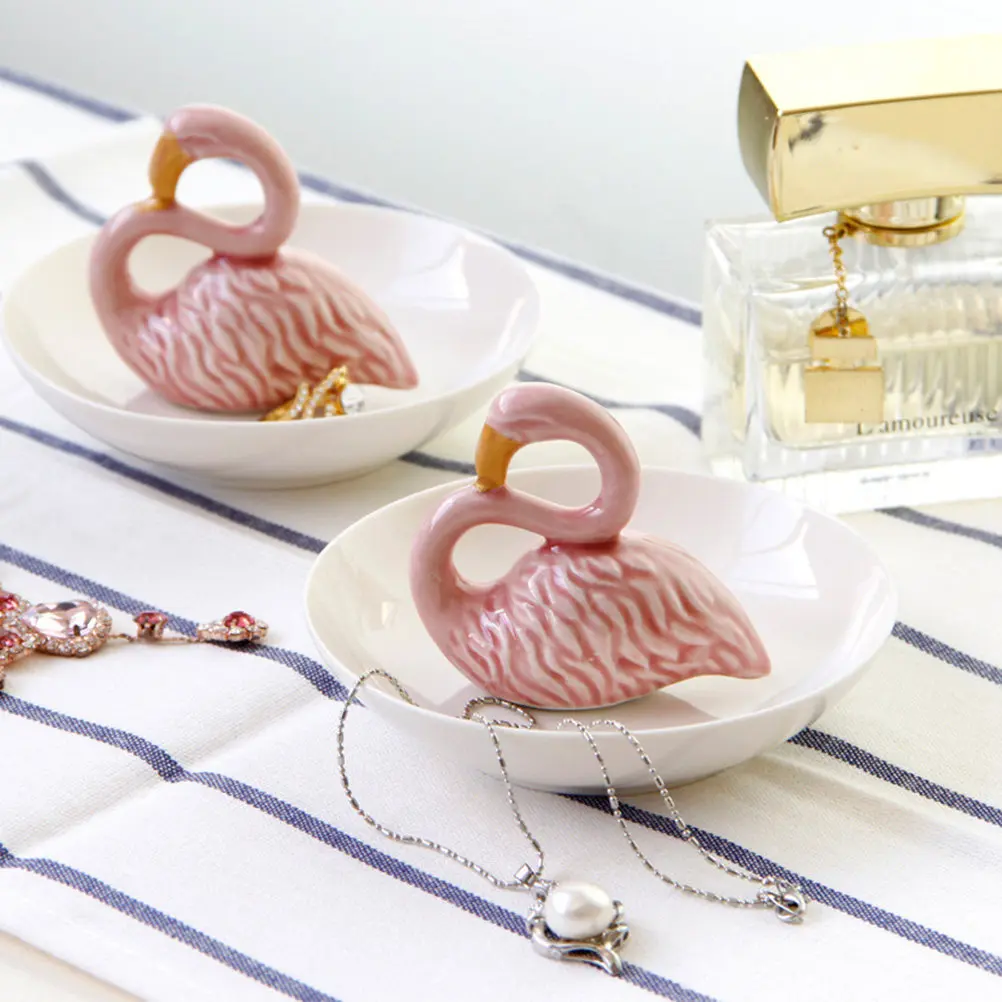 

Flamingo Jewelry Dish Ceramic Trinket Tray for Earring Necklace Ring Storage Decorative Jewelry Display Plate Home Bedroom