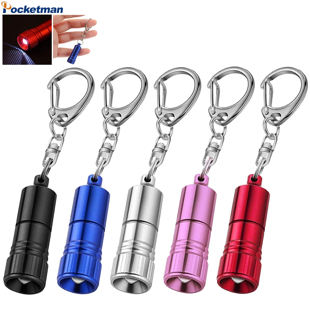 

Mini Led Keychain Flashlight Portable Bright Pocket Key Ring Torch with Hook Self-defense Emergency Lamp with Button Battery