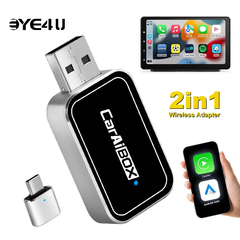

Wired to Wireless Carplay Adapter 2IN1 Mini Box Carplay Android Auto Bluetooth WiFi Fast Connect Plug And Play Wireless Carplay