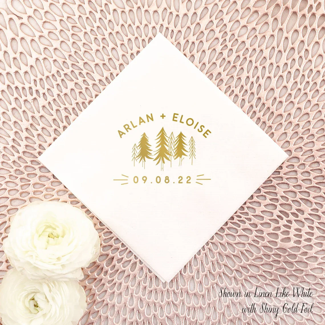 Forest Linen Like Cocktail Napkins, Reception Decor - Custom Napkins, Personalized Wedding Napkins, Wedding Decor, Bar Decor