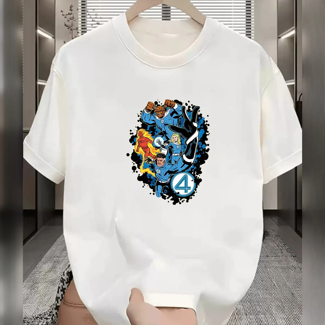 

Футболка с короткими рукавами и принтом Marvel Fantastic Four, повседневная летняя одежда, мужская уличная одежда в стиле хип-хоп, мужская одежда, футболка