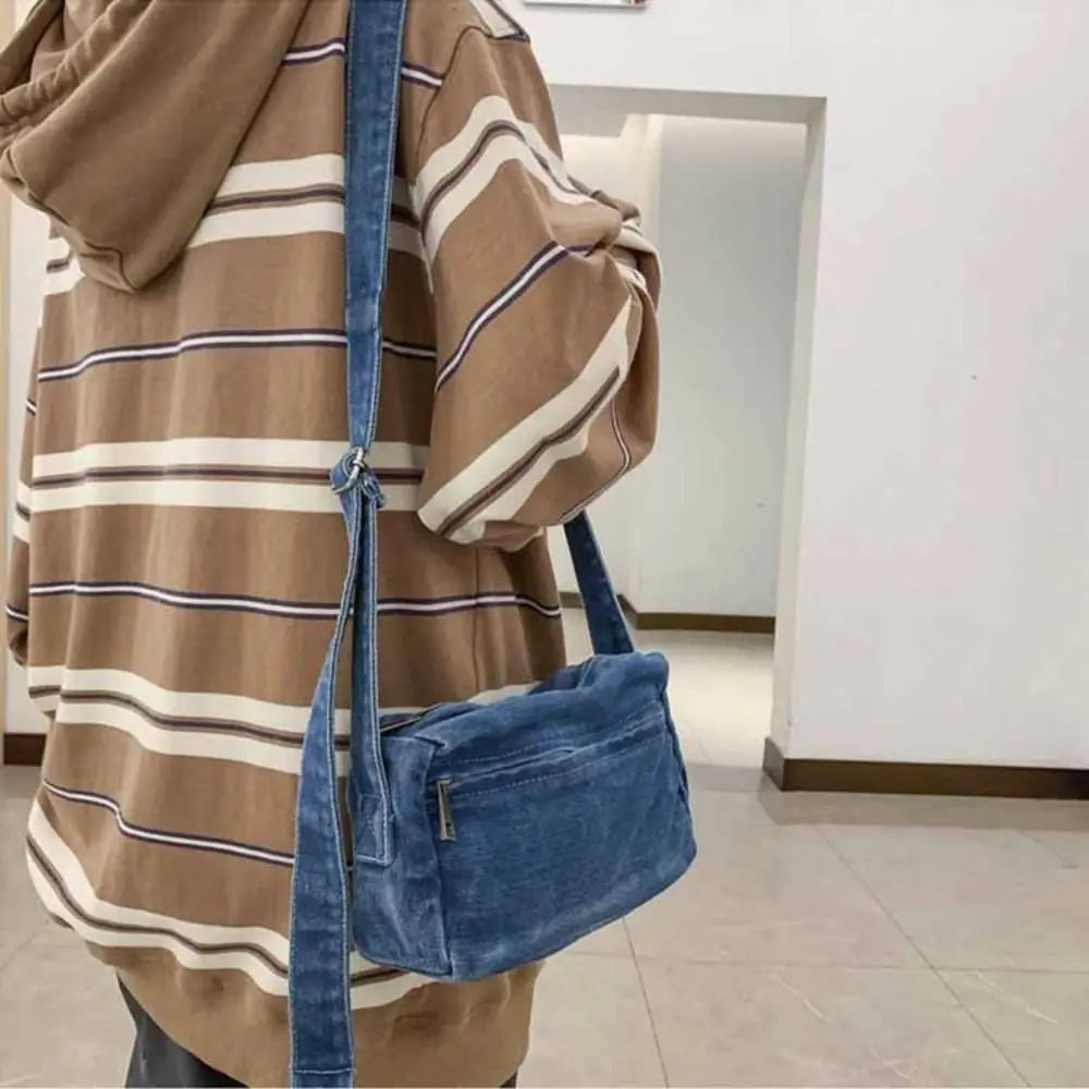 

Y2K Denim Canvas Bag Large Capacity Shopping Bag Vintage Handbag Solid Color Street Style Solid Crossbody Bag Women&Men