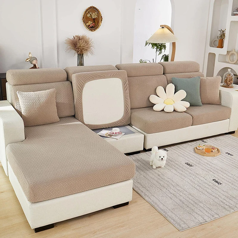 Jacquard Sofa Cushion Slipcover Protector Solid Color  Stretch Removable Sofa Seat Covers for Bedroom Office Living Room Home