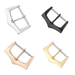 18/20/22mm Stainless Steel Strap Buckle Silver Gold Black Bracelet Universal Metal Pin Clasp Replacement for Leather Watch band