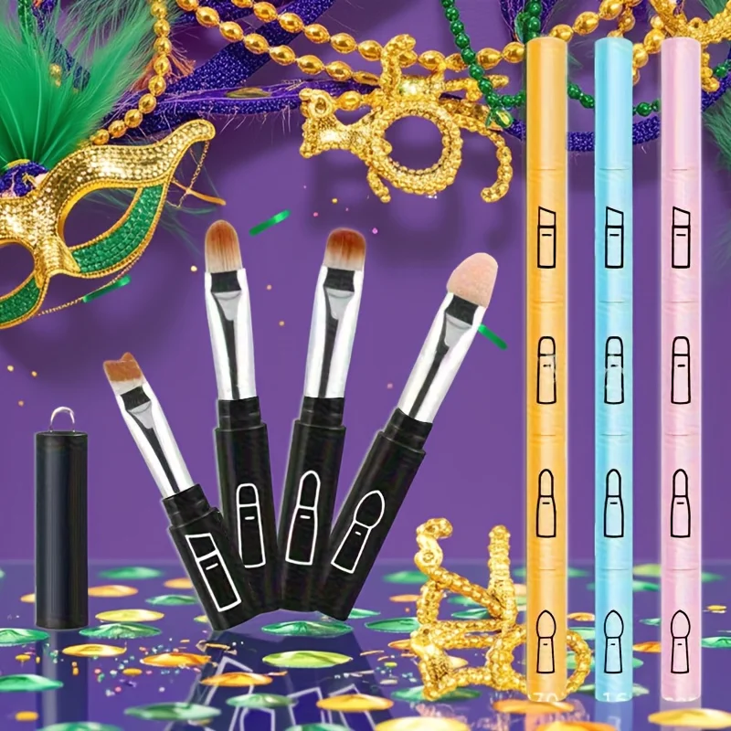 مجموعة فرش 4 في 1 قابلة للفصل والتبديل - كريم أساس من قطعة واحدة، ظلال عيون، كونتور، مجموعة فرش شفاه #6