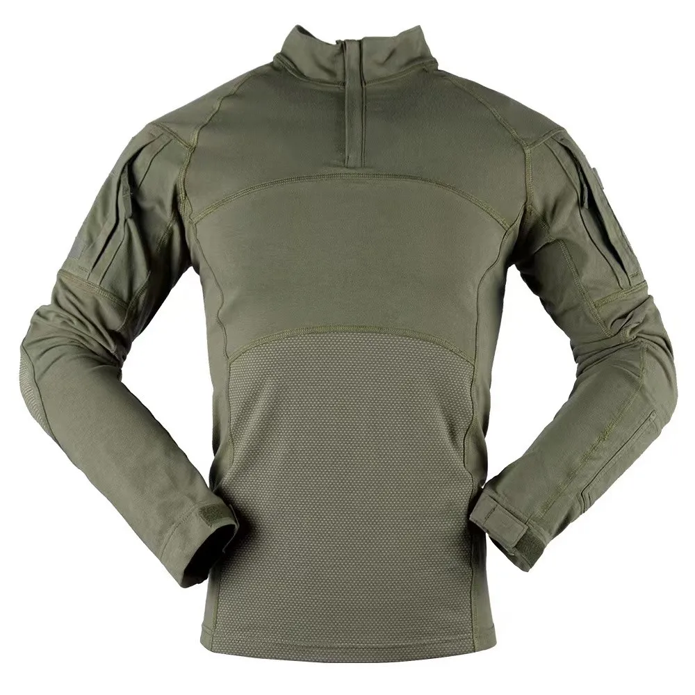 Outdoor Tactical Shirts Men Long Sleeve Tops Combat Shirt Camo 1/4 Zipper Ripstop Elasticity Hiking T-shirts Hunting Shirt