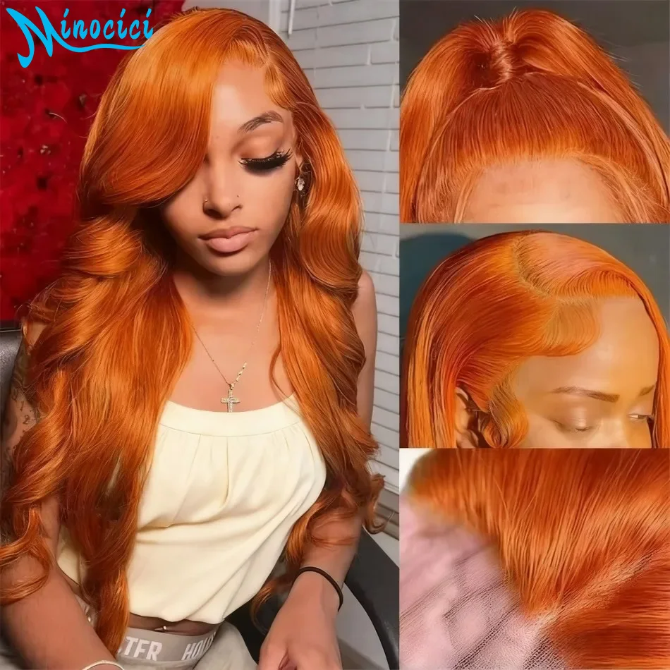 

Ginger Orange Body Wave 13X6 Hd Lace Front Human Hair Wig 100% 250 Density 36 Inch Wigs 350 Colored Pre Plucked Brazilian Wigs