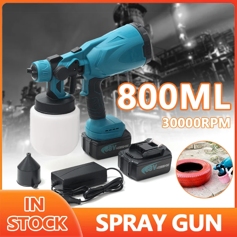 

Electric Spray Gun 800ML Cordless Paint Sprayer for Wood Fence Furniture Cabinets Walls With 2 Batteries and Charger