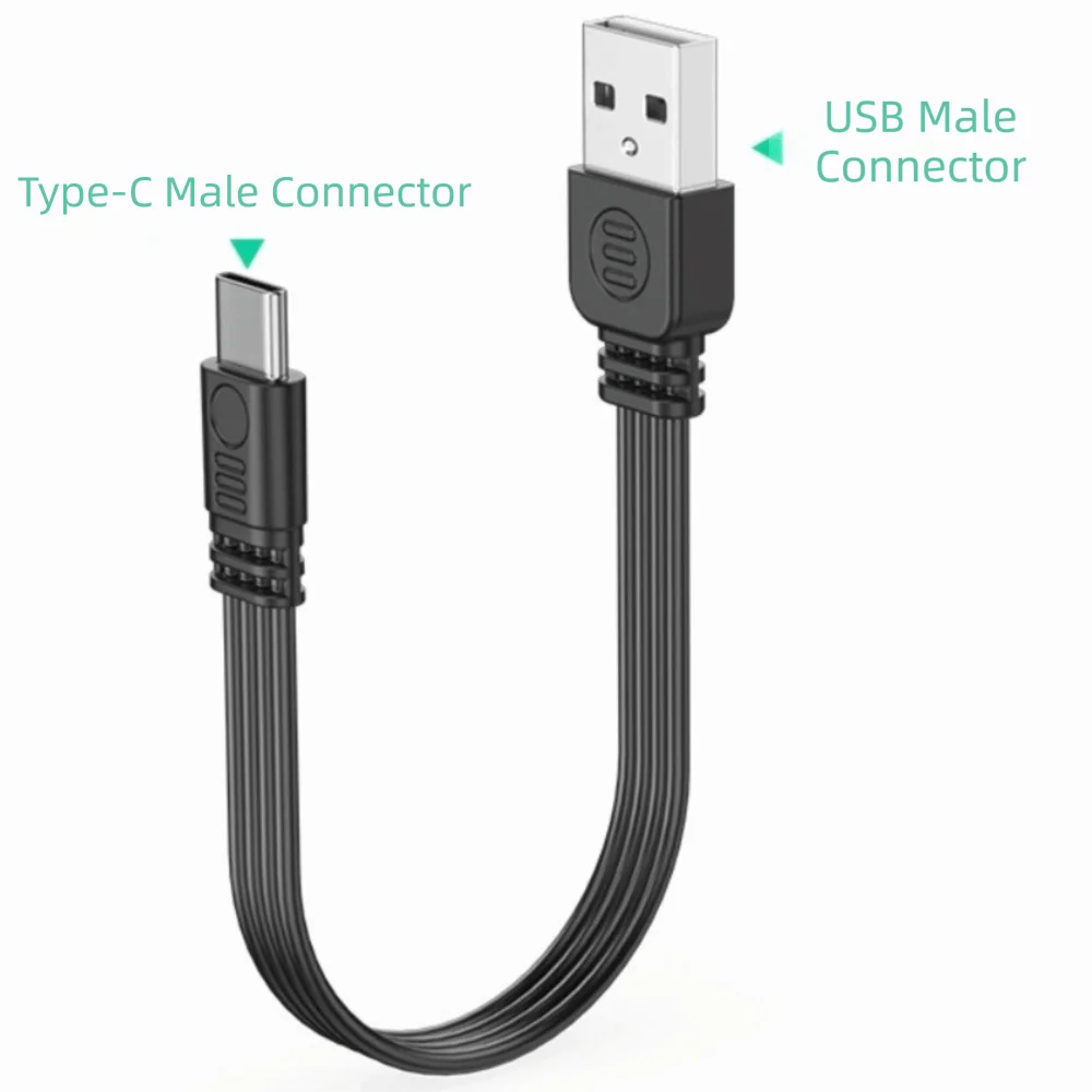 Double Elbow Type C Data Cable Flat Flexible Super Soft Mobile Game Cable 90 Degree Double-Sided Short Charging Line Charging
