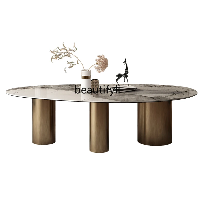 

Italian marble slate dining table modern simple small apartment household oval special-shaped