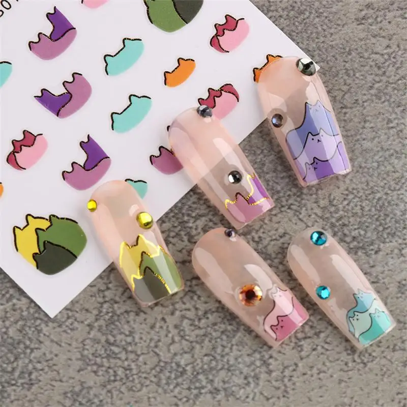 Cartoon Cats Nail Stickers Animals Design French Manicure Sliders For Nails Neon Full Cover Decal Kawaii Accessories GLYB013