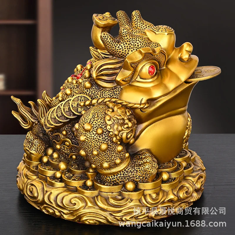 Copper Golden Toad Ornament, Ruyi Golden Toad, Three-Legged Toad, Living Room and Shop Decoration, Golden Coin and Ingot Toad Ki