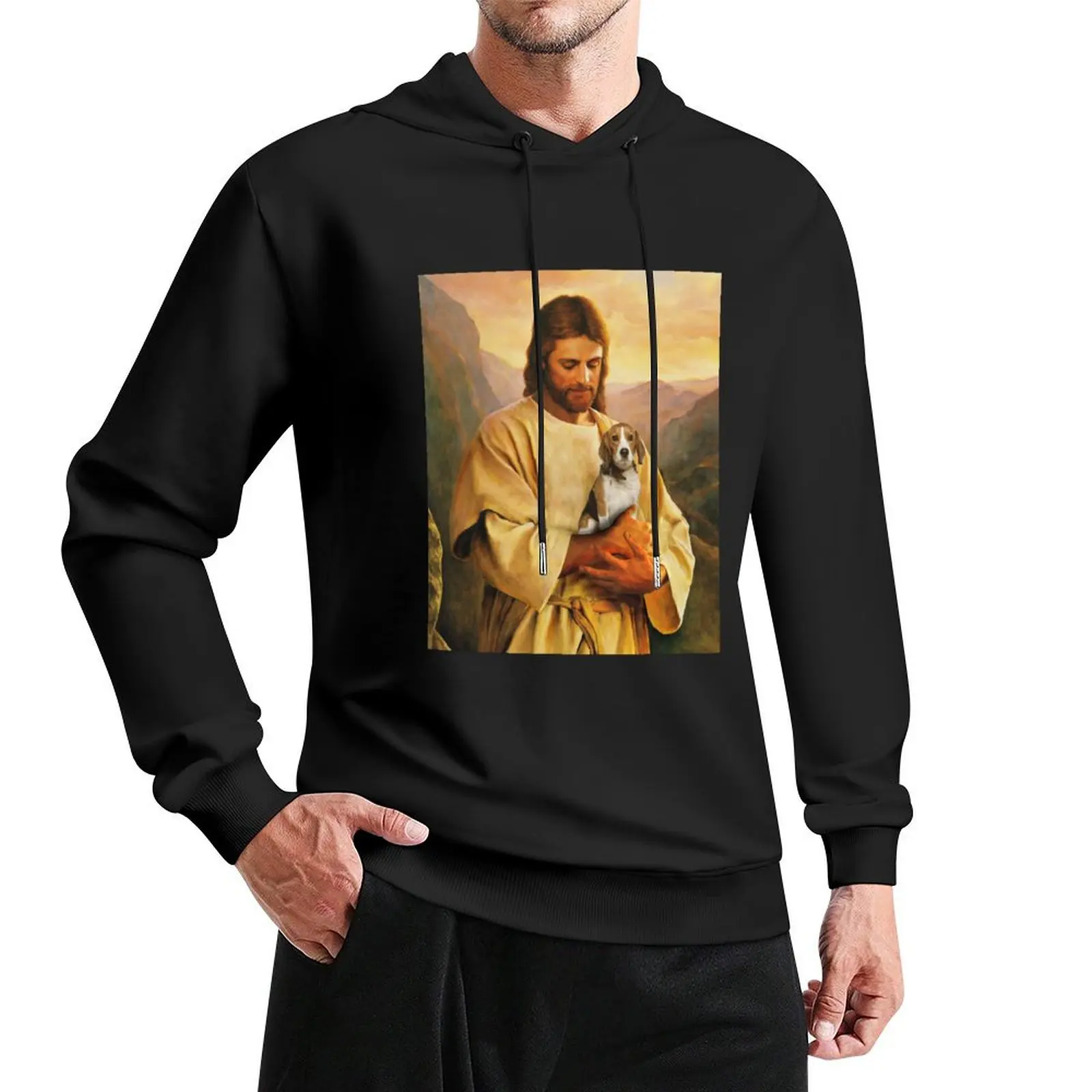 

funny beagle dog and jesus lover Pullover Hoodie korean clothes clothes for men men's sweat-shirt set men hoodie