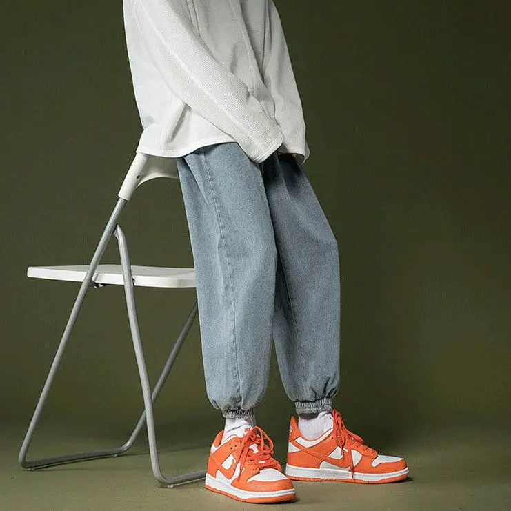 Neue männer Sommer Casual Harlan Jeans Mid-Low Taille Neun-Stück Jugend ular Sle Lose Fit Teenager lose Manschette Jeans