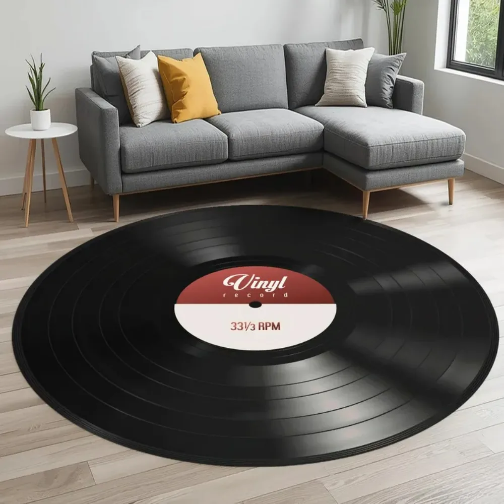 Retro Vinyl Record Area Rug Music Themed Carpet for Living R