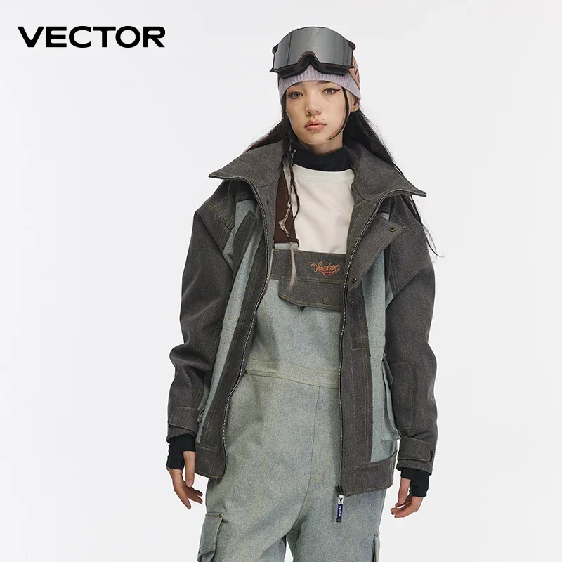 VECTOR-Chaqueta de esquí de vaquero para mujer y hombre, chaqueta de esquí a la moda, aislamiento térmico grueso, impermeable, equipo deportivo a prueba de viento