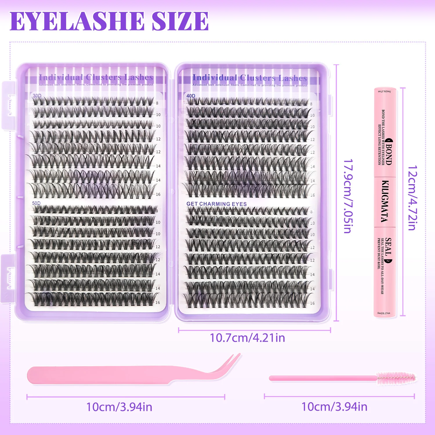 DIY Cluster-Wimpernverlängerungs-Set 30D 40D 50D Gemischte Längen 8-16mm Einzelwimpern mit Kleber, Versiegelung, Pinzette und Bürste – Detail 4