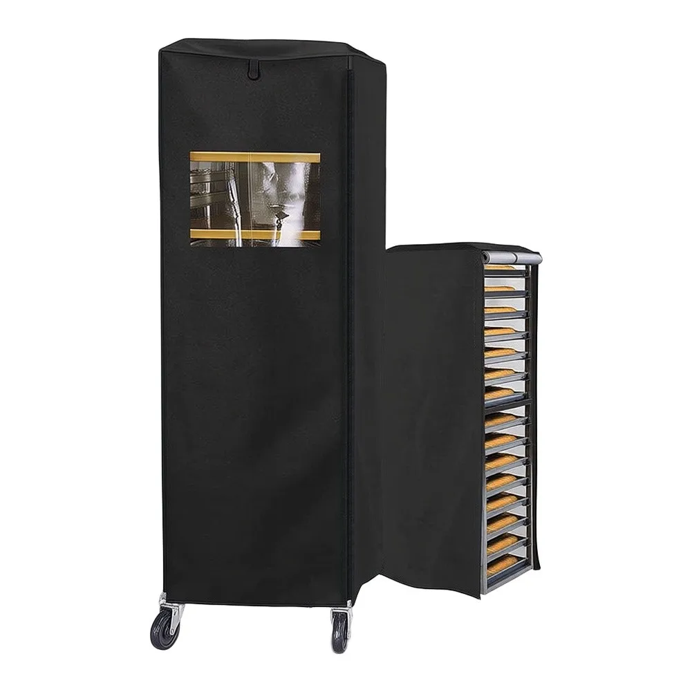 Waterproof 420D bread baking holder dust cover with ventilation feature and zipper for access for large bakery racks