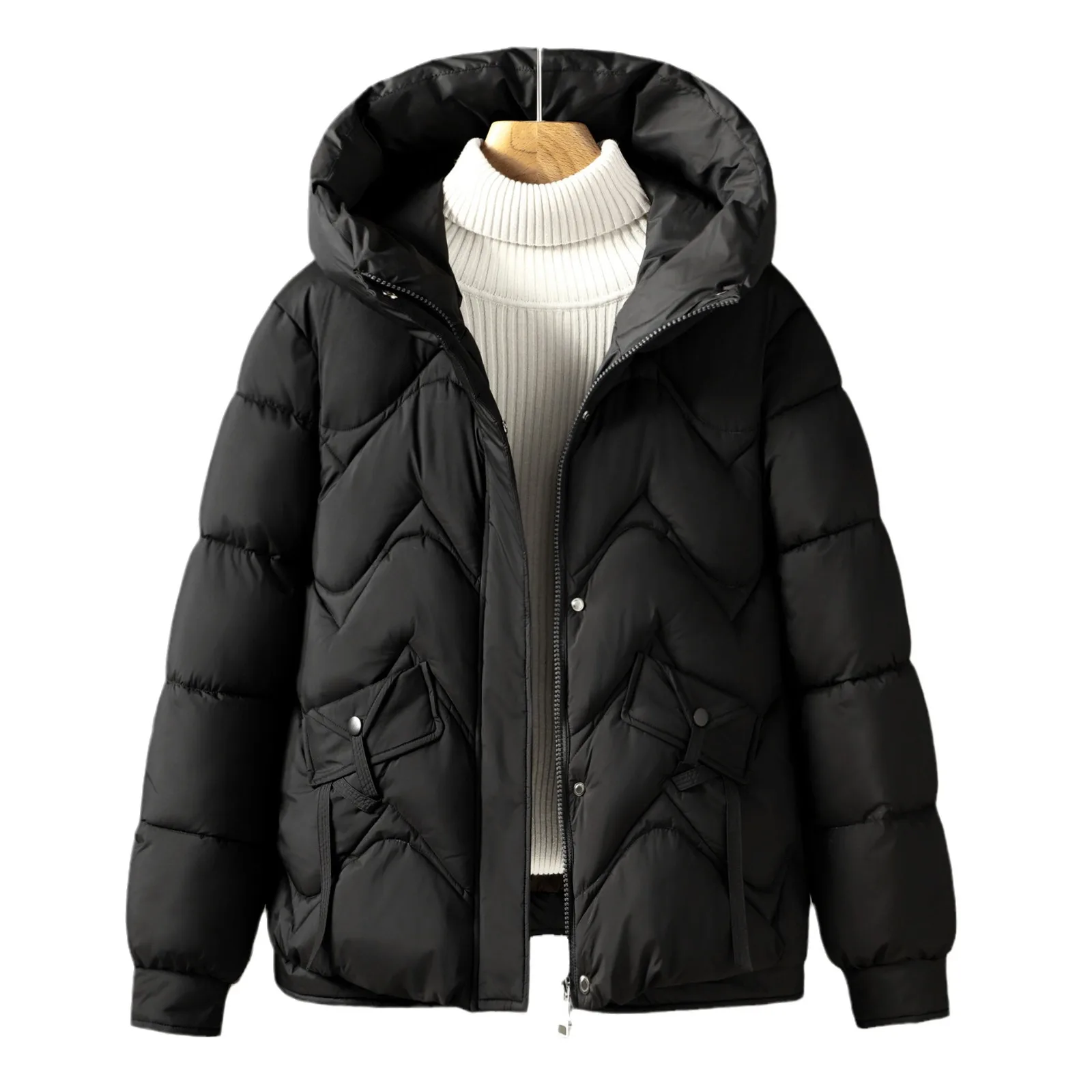 Women\'s Short Jacket Coats YJKDYK 2024 Winter Women\'s Jacket Female Pure Color Parkas Hooded Stand Collar Warm Cotton Jacket