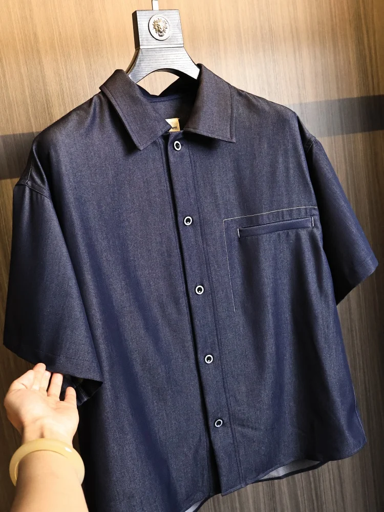 Loose Fit Short Sleeve Shirt Men's Fashion Urban Style Silk Luster Rayon Blend Button up Casual Breathable Summer Shirt