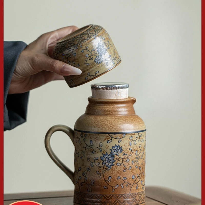 

Dunhuang merchandise small warm pot retro home large capacity health stew teapot ceramic teapot with teacup