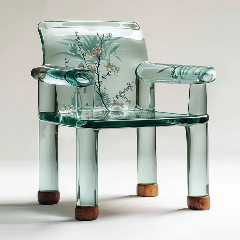 

Home transparent sofa chair restaurant hotel villa single chair high-end armrest resin seat