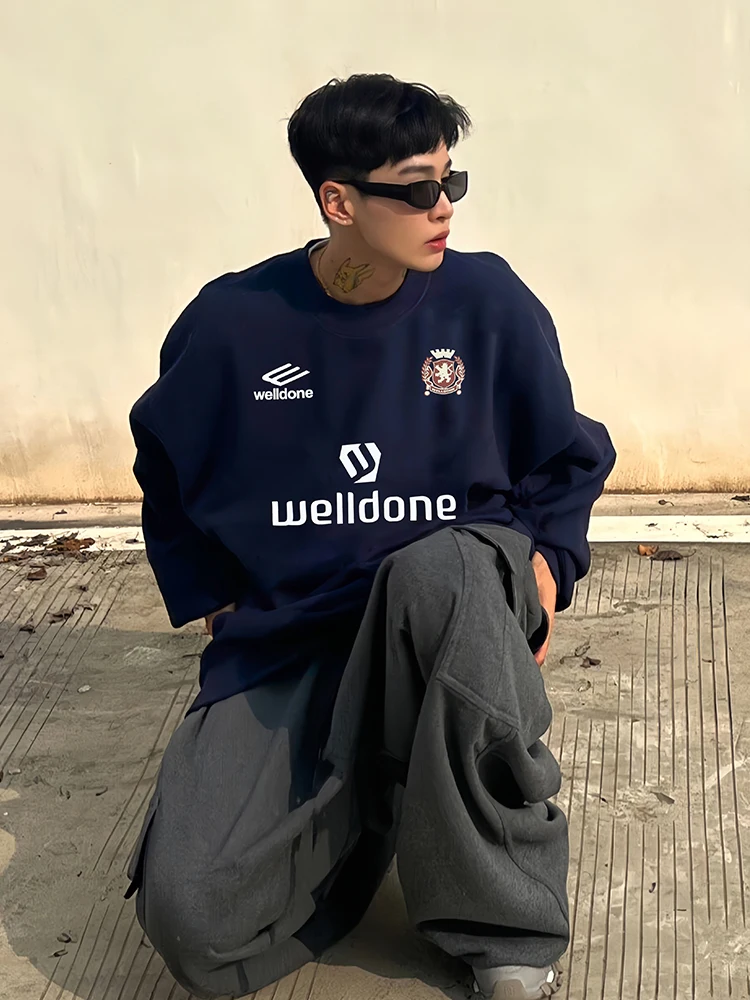 

Мужской свитшот American Streetwear с круглым вырезом, на флисовой подкладке, свободного кроя, из плотного хлопка, для осени и зимы, повседневный, комфортный