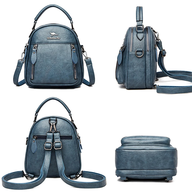 2023 New Women Leather Backpacks Fashion School Bags for Girls Multi-pocket Travel Backpack Multifunction Ladies Shoulder Bags