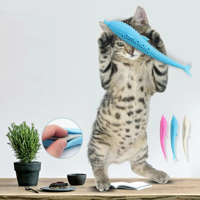 Cat Silicone Dolphin-Shape Molar Toys Smart Interaction Mint Pet Toys Grinding Teeth Leaking Food Chew Toys Hot Sale