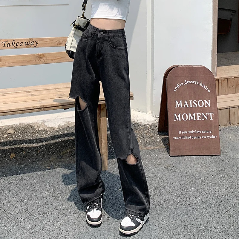 

Long Jeans Women'S Straight Classic Embroidery Floral Pattern Print Graphic Art Decoration Female Clothing Denim Patter Fashion